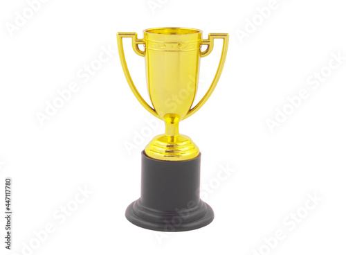 Golden trophy cup isolated on white background 