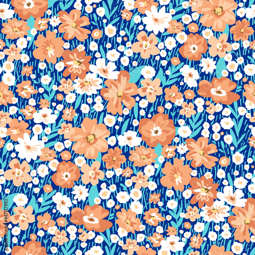 Seamless floral summer background. Vector meadow cute flowers