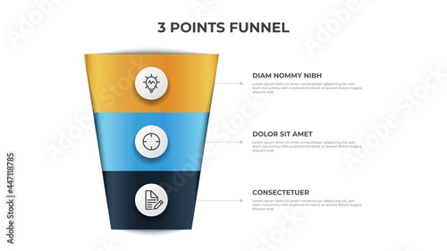 funnel chart with 3 points, infographic element template vector, can be used for marketing, sales, process flow