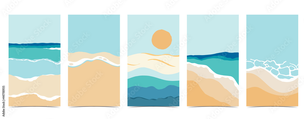 beach background for social media.Set of instagram story with sky,sand,sun