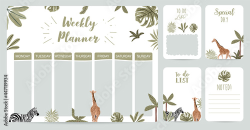 Weekly planner start on Sunday with safari,to do list that use for herizontal digital and printable A4 A5 size