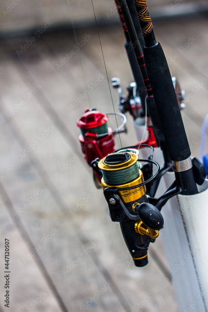 fishing rods with reels in front of the river
fishing rods with reels in front of the river