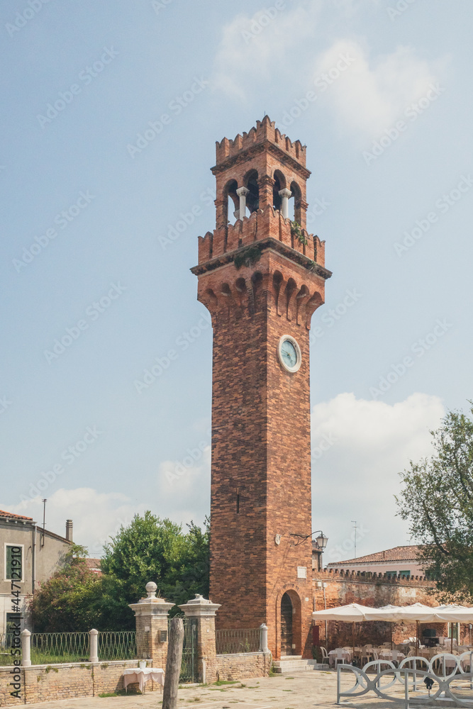 Clock Tower at Campo Santo Stefano on island of Murano, Venice, Italy