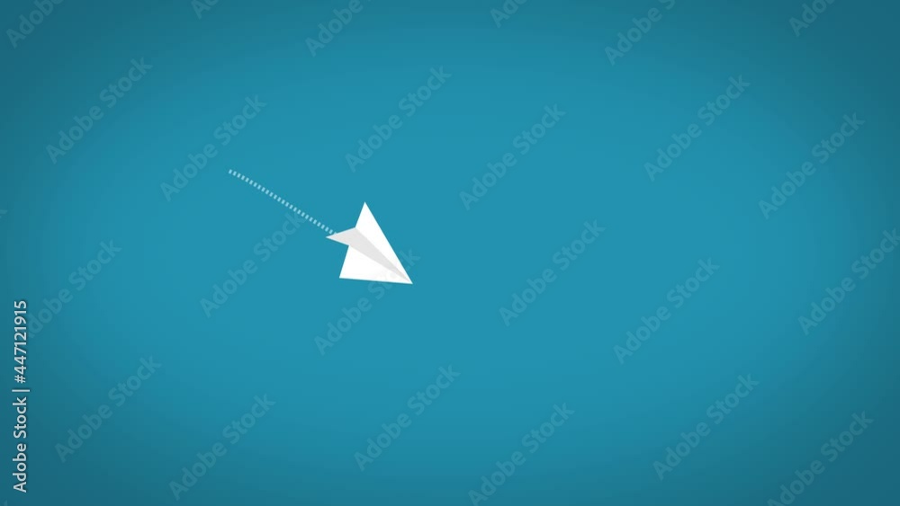 Paper airplanes flying over sky. Origami Paper plane flying of flowing line white paper plane on blue background.