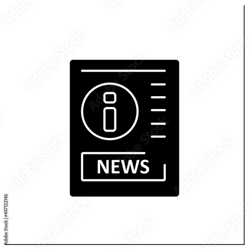 Gazette glyph icon. Article on paper. Political, cultural info. Information space. Important news. New media concept.Filled flat sign. Isolated silhouette vector illustration