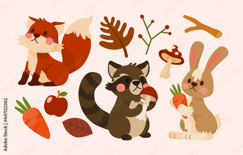 Fototapeta premium Autumn Forest Cute Animals 1