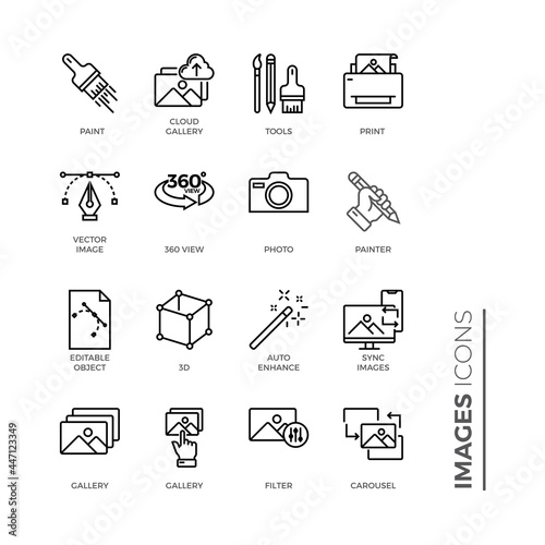 Simple Set of Images Related Color Vector Line Icons. Contains such Icons as 360 Degree View, Cloud Gallery, Filters and more.