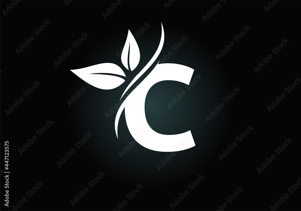 Initial C monogram alphabet with two leaves. Green, eco-friendly logo concept. Modern vector logo for ecological business and company identity