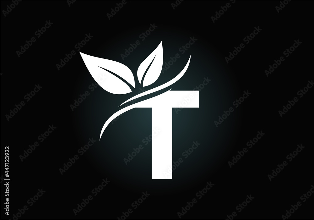 Initial T monogram alphabet with two leaves. Green, eco-friendly logo concept. Modern vector logo for ecological business and company identity