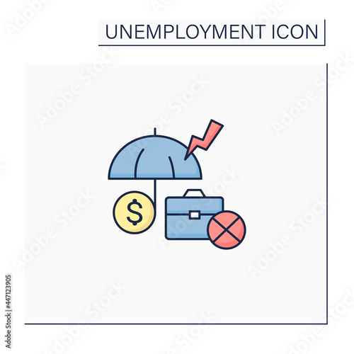 Unemployment insurance color icon. Temporary income for eligible workers. Unemployed protection. Replace lost wages. Compensation concept. Isolated vector illustration