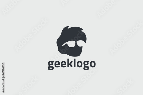 geek logo vector graphic with a boy head for any business. photo