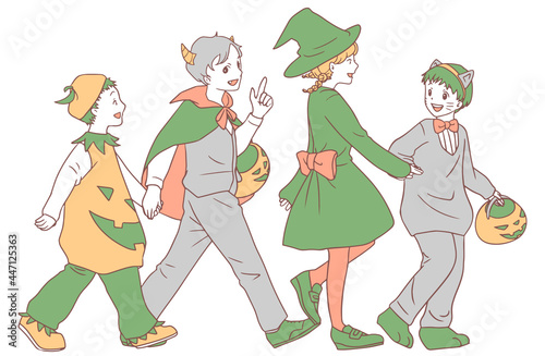 ハロウィンの仮装をする子どもたち