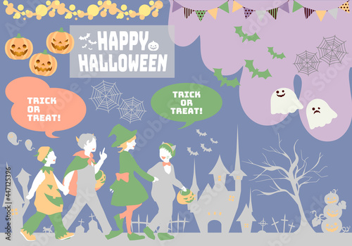 ハロウィンのモチーフイラストセット