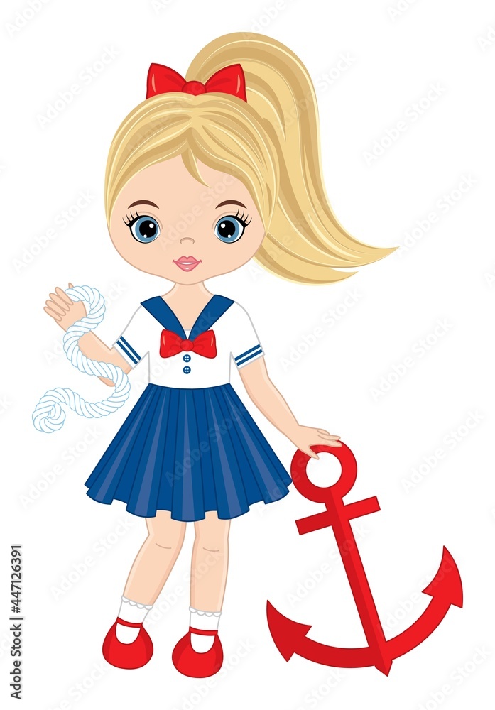Cute Beautiful Teen Girl Holding Anchor and Rope Cute Beautiful Teen Girl Holding Anchor and Rope