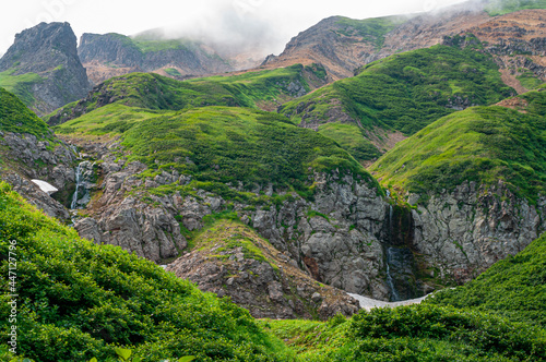 Mountain landscape at Paramushir Island, Kuril Islands, Russia. photo