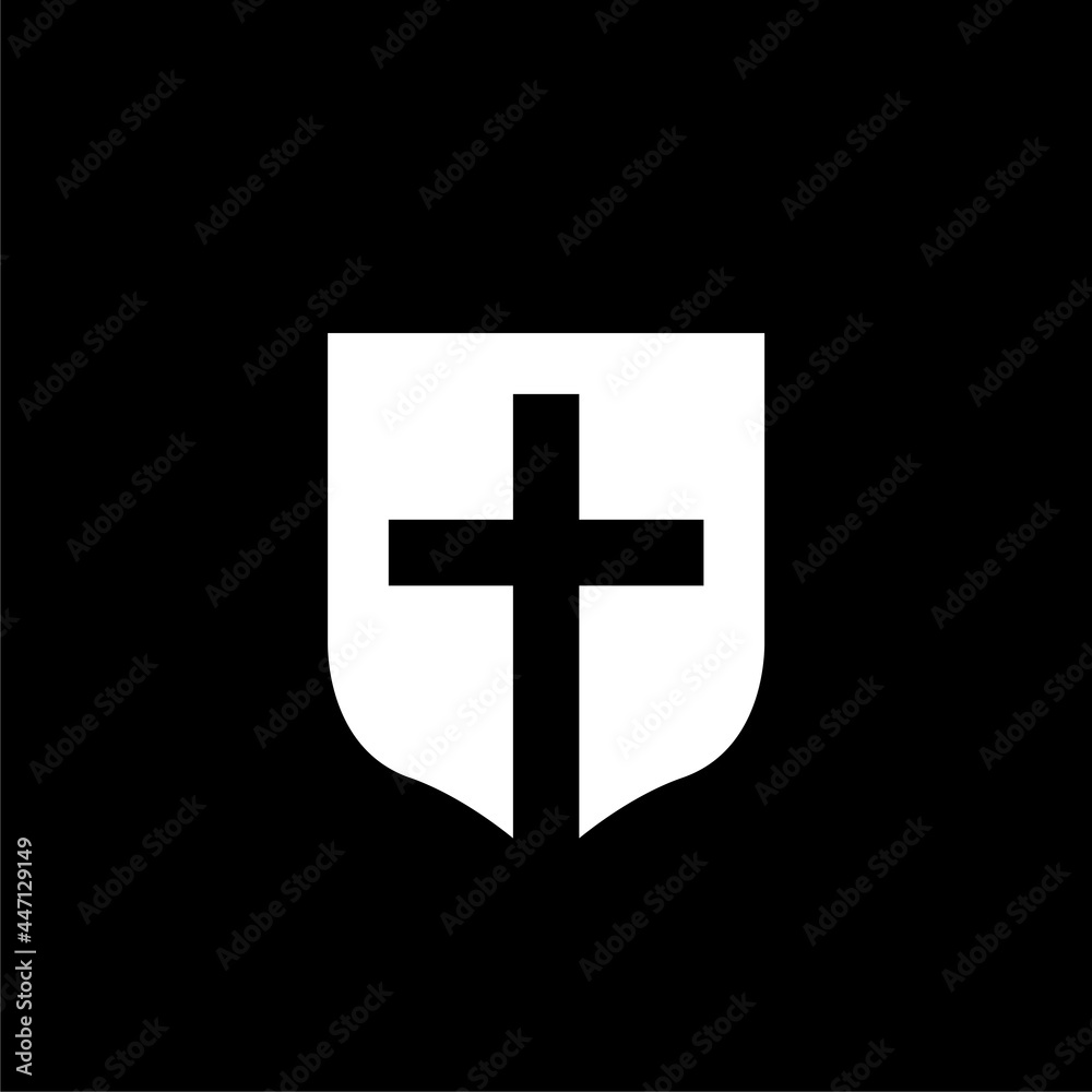 Obraz premium Christian Cross and Shield of Faith isolated on dark background