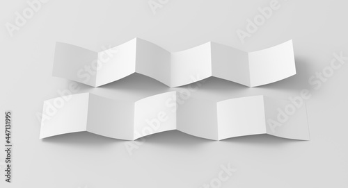 Square page zigzag or accordion fold brochure. Six panels, twelve pages blank leaflet. Mock up on white background for presentation design. Unfolded front and back.