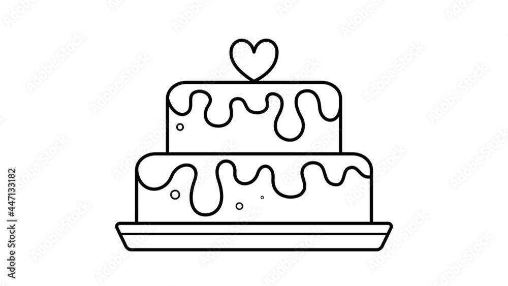Animation with cake. Food icon for logo. Dynamic, minimalistic web design for cafe, restaurant, confectionery. Dessert for Birthday, holiday, party. Illustration for menu. Self-drawing a line. 2D flat Animation with cake. Food icon for logo. Dynamic, minimalistic web design for cafe, restaurant, confectionery. Dessert for Birthday, holiday, party. Illustration for menu. Self-drawing a line. 2D flat