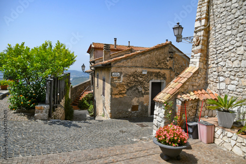 Maenza, Italy, July 24, 2021. A street in the historic center of a medieval town in the Lazio region.