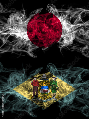 Smoke flags of Japan, Japanese and United States of America, America, US, USA, American, Delaware