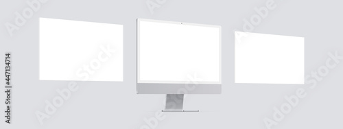 Computer Monitor Mockup With Blank Web Screens, Side Perspective View. Vector Illustration