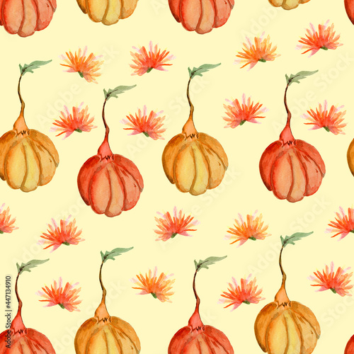 halloween pumpkins watercolor patern. Template for decorating designs and illustrations.
