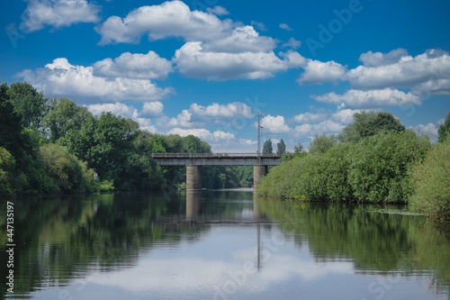 Soldatenbrücke bridge crossing Ems river close to the city of Rheine in Germany