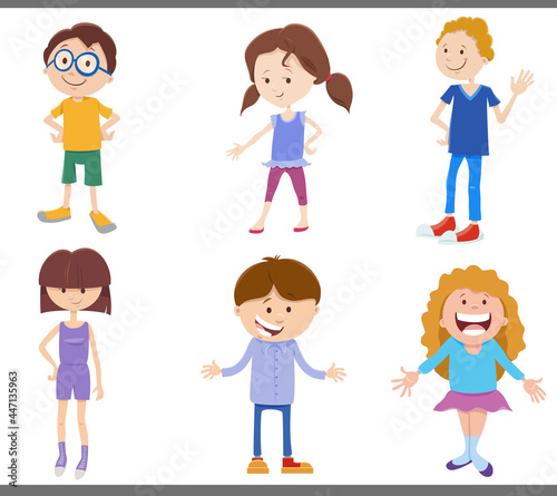 cartoon happy kids and teens comic characters set