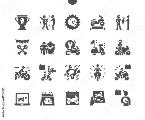 World Blood Donor Day 21 June. Motorcyclist. Calendar. Twenty first of june. Holiday invitation. Competition. Drive, speed, bike, scooter and vehicle. Vector Solid Icons. Simple Pictogram