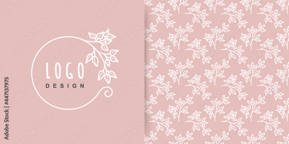 Set of logo and pattern seamless. Elegant floral background. Vector elements suitable for the frame, monogram,invitation, flyer,
menu, cover, packaging,
for beauty and fashion industry