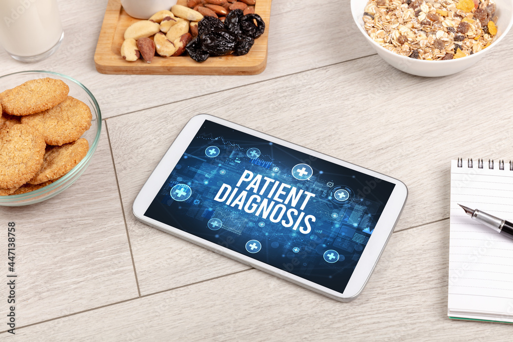Tablet Pc with fruits, healthy concept Tablet Pc with fruits, healthy concept