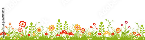 Panoramic flower garden isolated on white background.