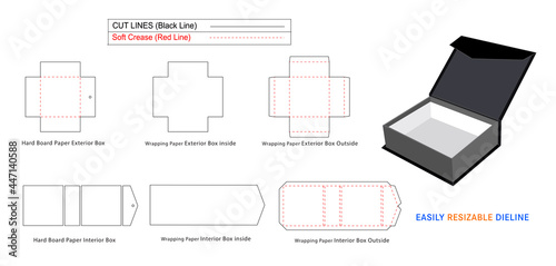 Triangle face luxury rigid box, Magnetic Rigid Boxes dieline template and 3D box