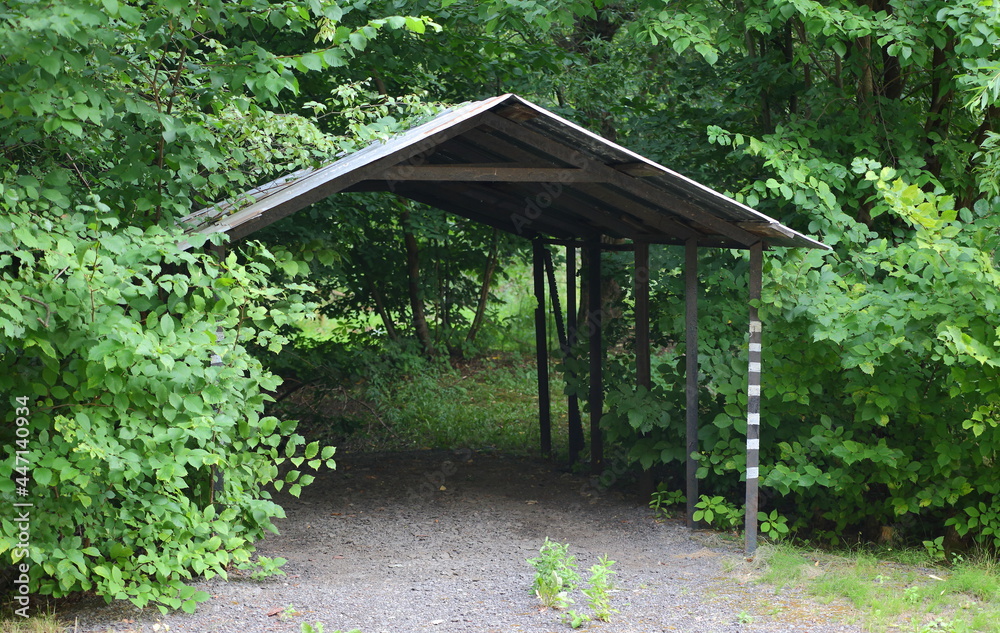 Summer outdoor garage in the green thickets Summer outdoor garage in the green thickets