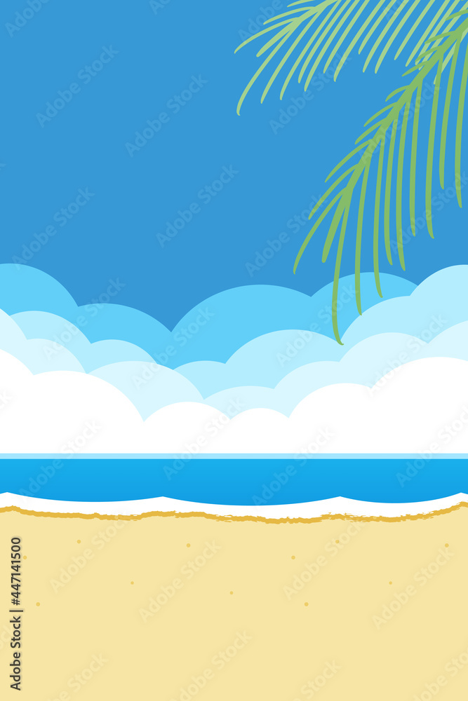 海とヤシの木　長方形　縦　砂浜