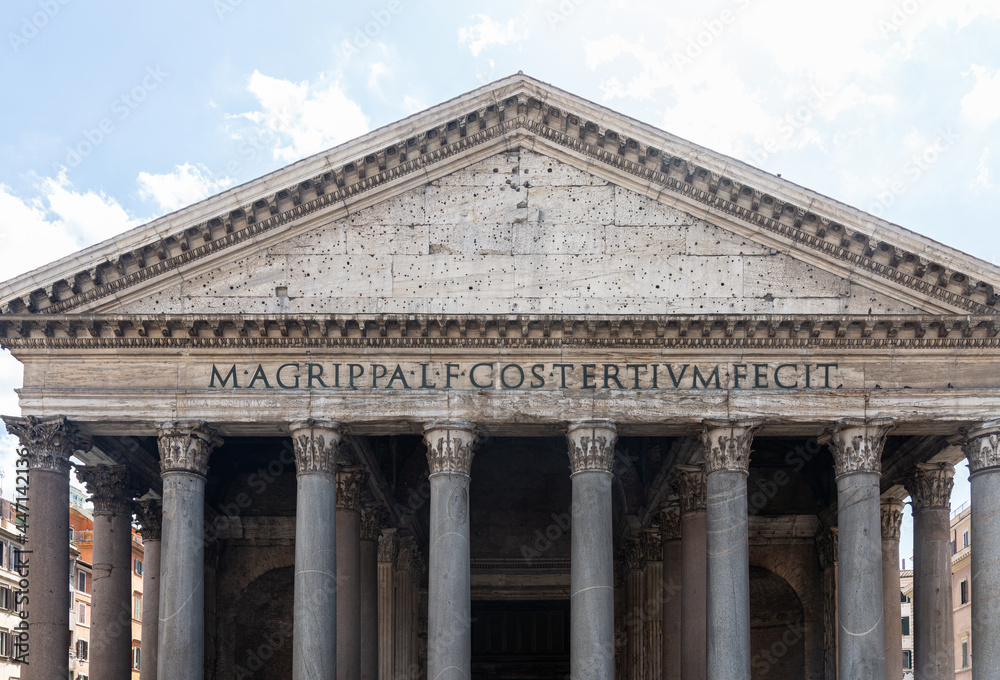The facade of Pantheon, the oldest well preserved temple in Rome