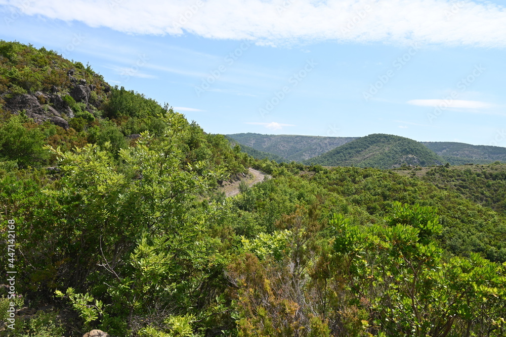 Landschaft in Albanien mit Bergen und Bäumen in Nordalbanien Gebirge, Albanische Alpen Landschaft in Albanien mit Bergen und Bäumen in Nordalbanien Gebirge, Albanische Alpen