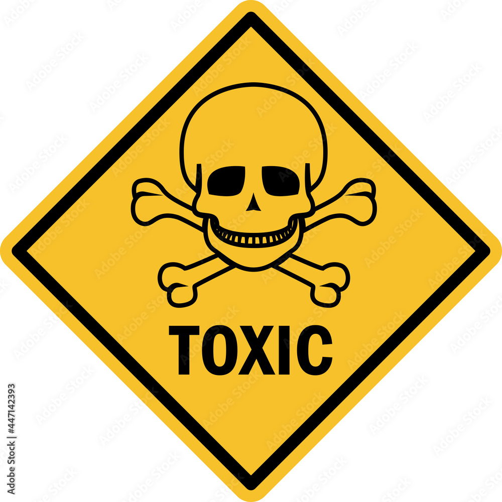 Toxic skeleton warning sign. Black on yellow background. Hazardous safety signs and symbols. Toxic skeleton warning sign. Black on yellow background. Hazardous safety signs and symbols.