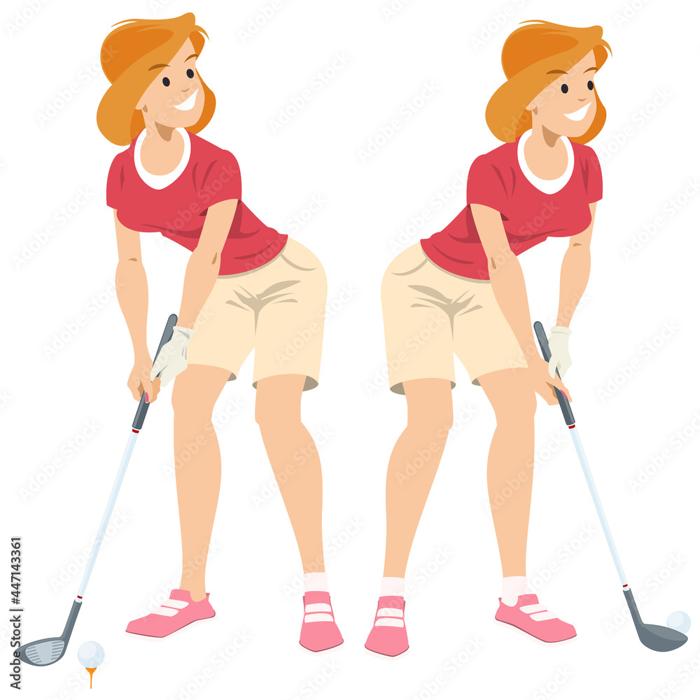 Golfer girl wants to hit ball. Illustration for internet and mobile website. Golfer girl wants to hit ball. Illustration for internet and mobile website.