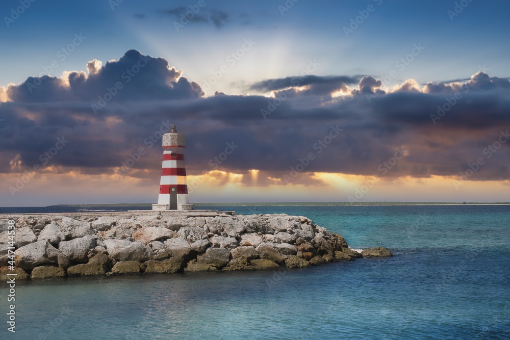 different views of the lighthouse of the port closest to Catalina Island in Dominican Republic