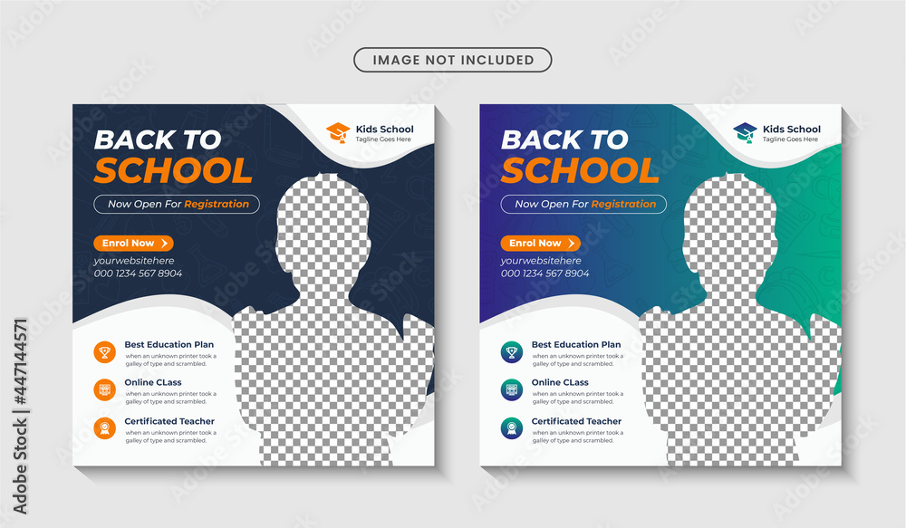 School education social media post & back to school web banner template or square flyer poster design School education social media post & back to school web banner template or square flyer poster design