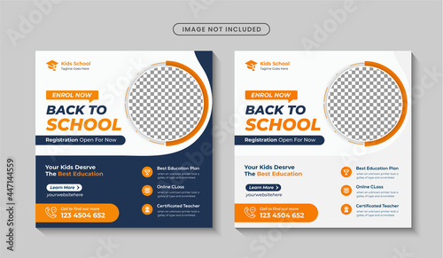 School admission social media post & back to school web banner template Premium Vector