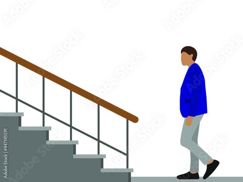 Male character stands near the stairs on a white background