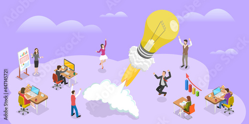 3D Isometric Flat Vector Conceptual Illustration of Startup Idea, New Business Launch