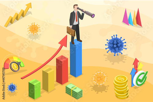 3D Isometric Flat Vector Conceptual Illustration of Business Pandemic Recovery, Post-Pandemic Reopening and Renewal