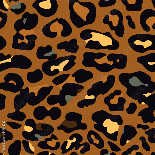 Leopard seamless pattern, animal fur, Leopard spotted skin texture. Vector illustration.