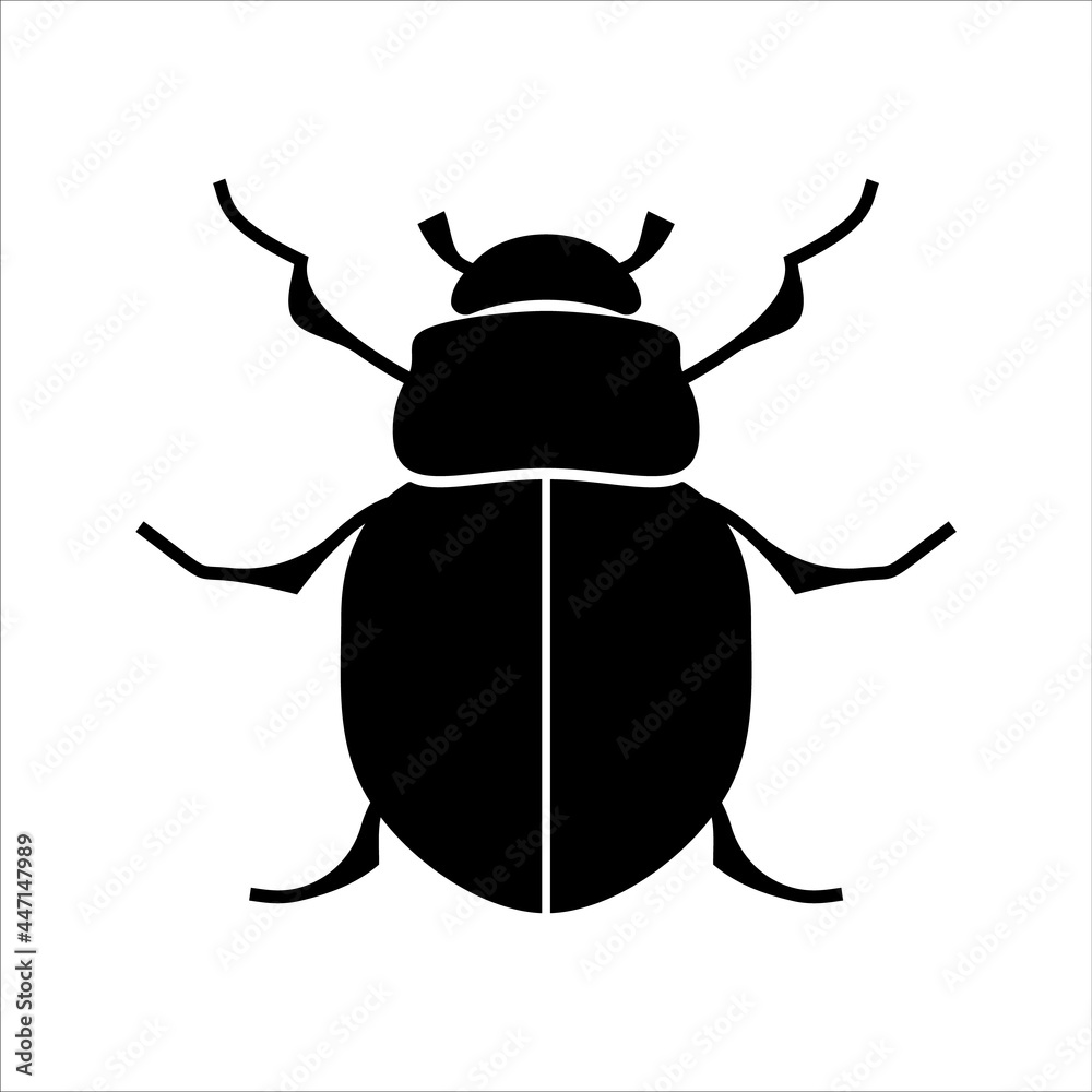 Silhouette of a black beetle of the Coleoptera family on a white background. Silhouette of a black beetle of the Coleoptera family on a white background.