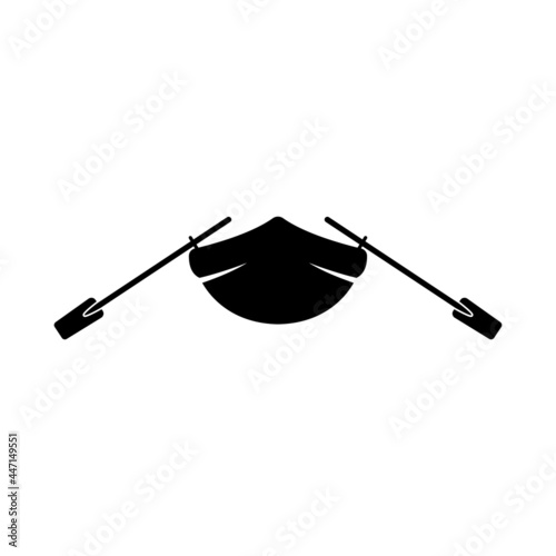 Boat icon. Pleasure boat with oars. Black silhouette. Front view. Vector simple flat graphic illustration. The isolated object on a white background. Isolate.