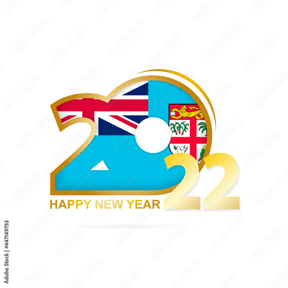 Year 2022 with Fiji Flag pattern. Happy New Year Design. Year 2022 with Fiji Flag pattern. Happy New Year Design.