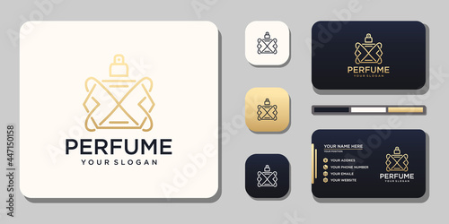 Luxury perfume logo with bottle design and business card template reference